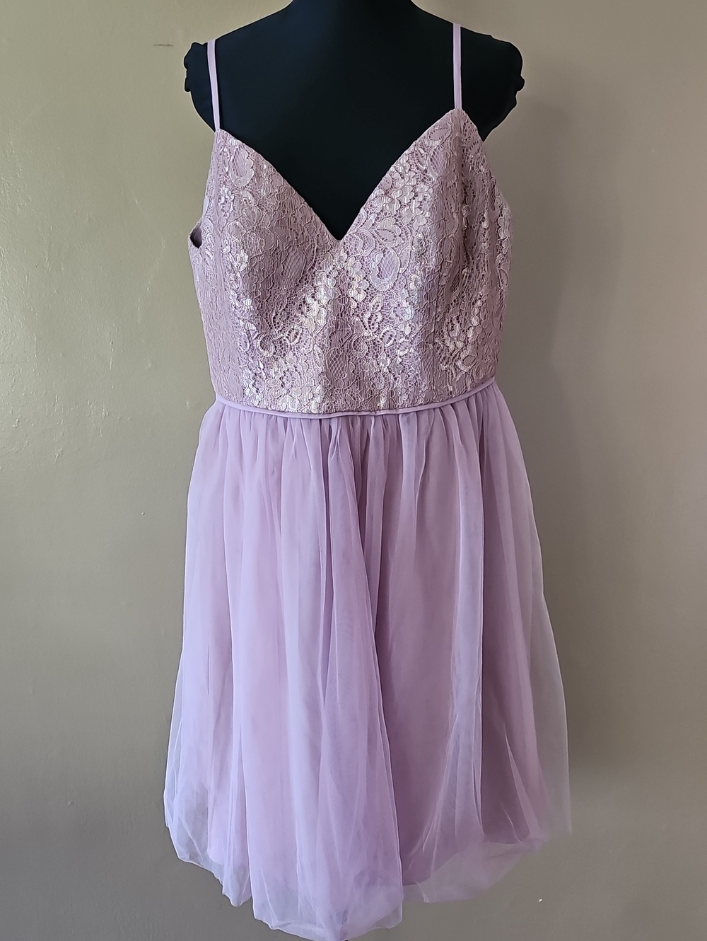 David's Bridal Rose Gold Lace Tulle Cocktail Dress F19704M Womens Plus 16 NWT
